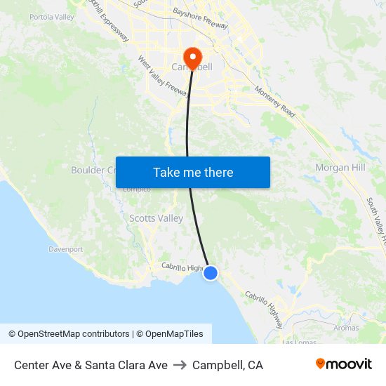 Center Ave & Santa Clara Ave to Campbell, CA map