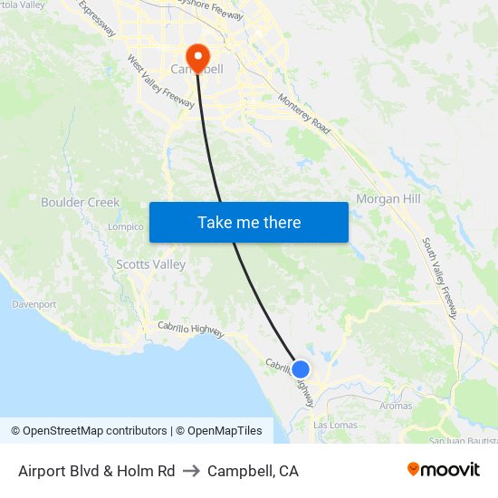 Airport Blvd & Holm Rd to Campbell, CA map