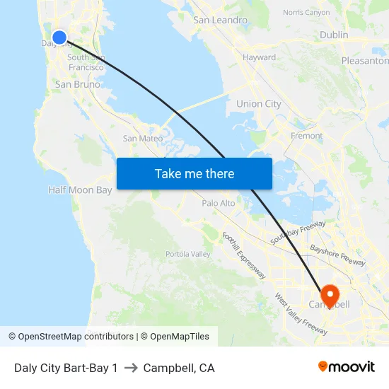 Daly City Bart-Bay 1 to Campbell, CA map
