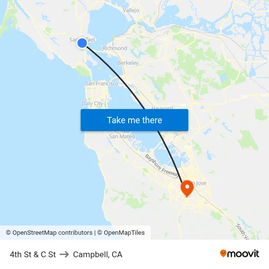 4th St & C St to Campbell, CA map