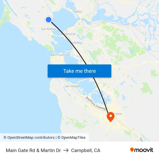 Main Gate Rd & Martin Dr to Campbell, CA map