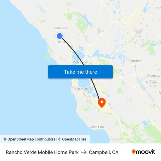 Rancho Verde Mobile Home Park to Campbell, CA map