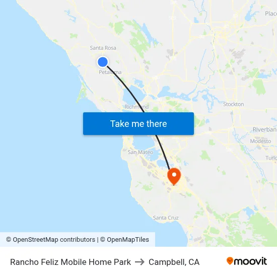 Rancho Feliz Mobile Home Park to Campbell, CA map