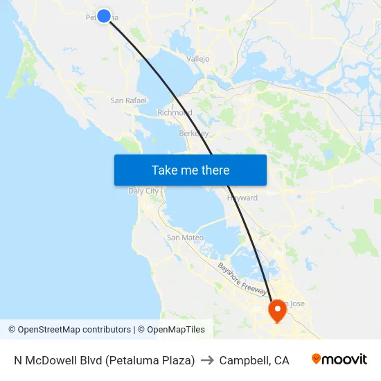 N McDowell Blvd (Petaluma Plaza) to Campbell, CA map