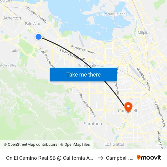 On El Camino Real SB @ California Avenue to Campbell, CA map