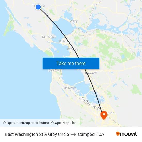 East Washington St & Grey Circle to Campbell, CA map