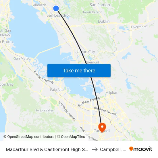 Macarthur Blvd & Castlemont High School to Campbell, CA map
