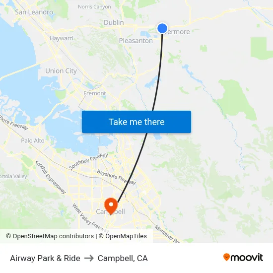 Airway Park & Ride to Campbell, CA map