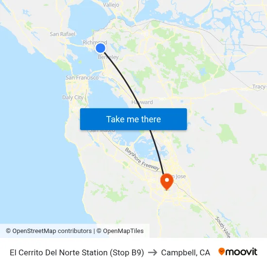El Cerrito Del Norte Station (Stop B9) to Campbell, CA map