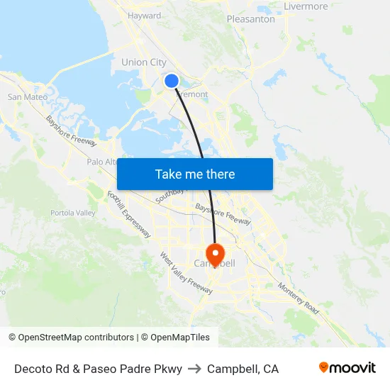 Decoto Rd & Paseo Padre Pkwy to Campbell, CA map