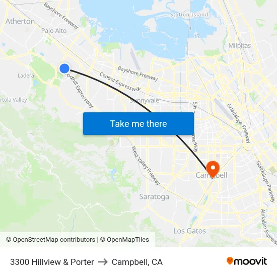 3300 Hillview & Porter to Campbell, CA map