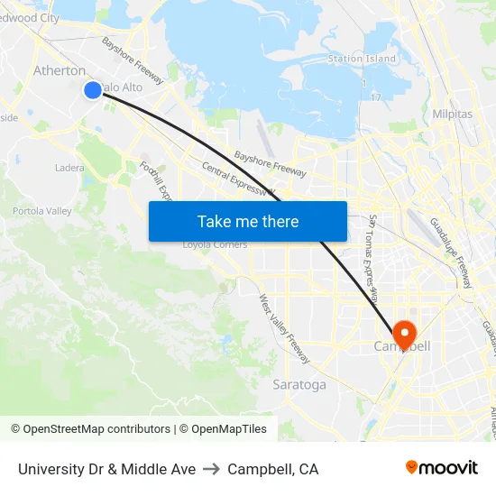 University Dr & Middle Ave to Campbell, CA map