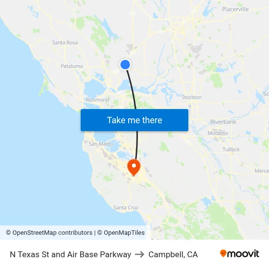 N Texas St and Air Base Parkway to Campbell, CA map