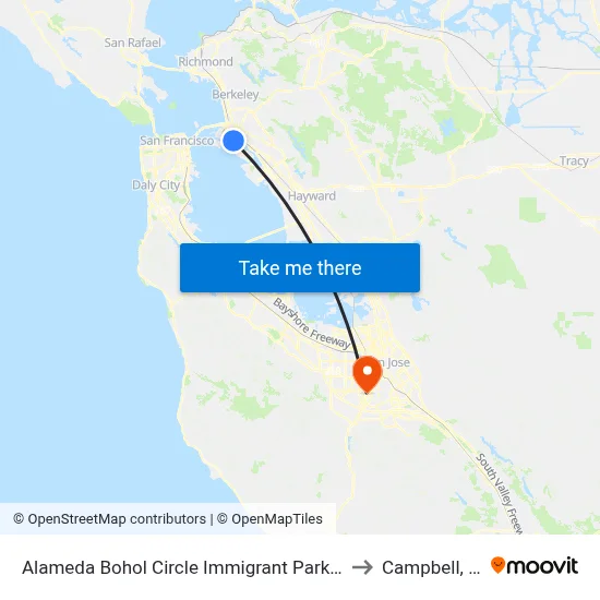 Alameda Bohol Circle Immigrant Park Dock to Campbell, CA map