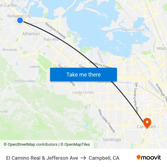 El Camino Real & Jefferson Ave to Campbell, CA map