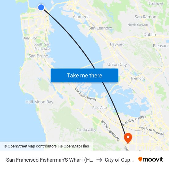 San Francisco Fisherman’S Wharf (Hyde/Beach) to City of Cupertino map