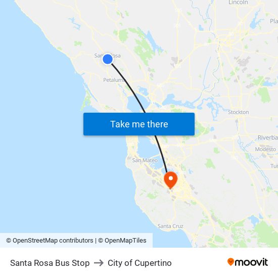 Santa Rosa Bus Stop to City of Cupertino map