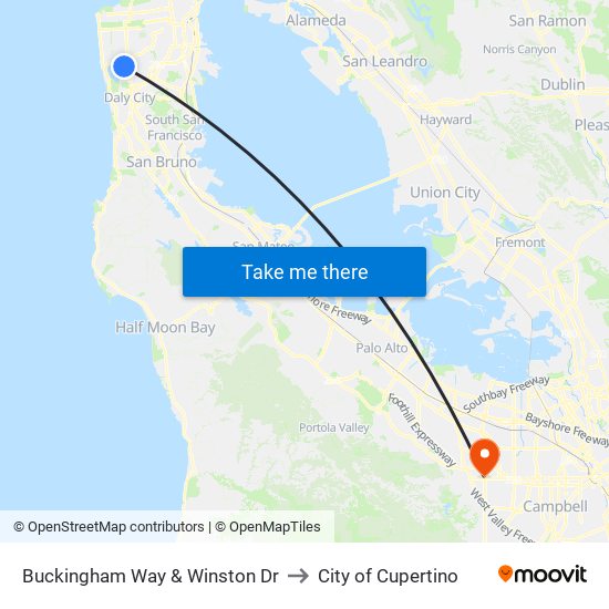 Buckingham Way & Winston Dr to City of Cupertino map