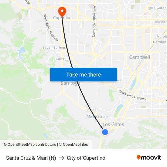 Santa Cruz & Main (N) to City of Cupertino map