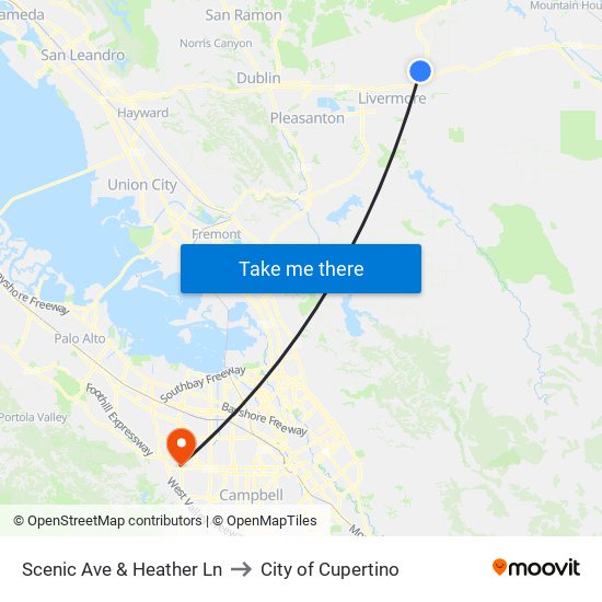 Scenic Ave & Heather Ln to City of Cupertino map