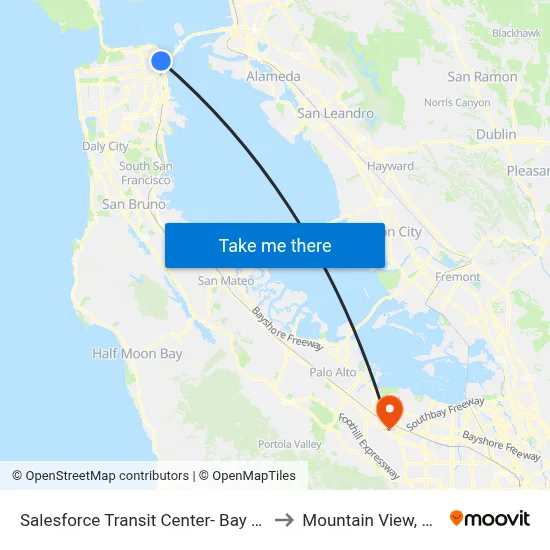 Salesforce Transit Center- Bay 34 to Mountain View, CA map