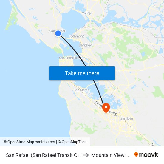 San Rafael (San Rafael Transit Ctr) to Mountain View, CA map