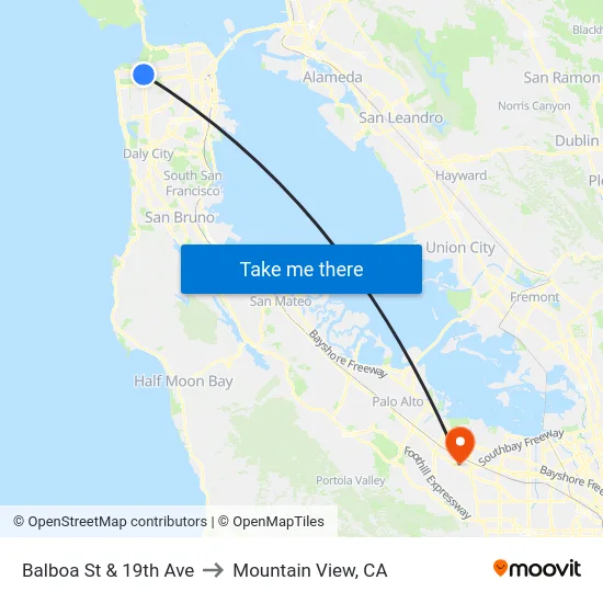 Balboa St & 19th Ave to Mountain View, CA map
