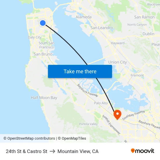 24th St & Castro St to Mountain View, CA map