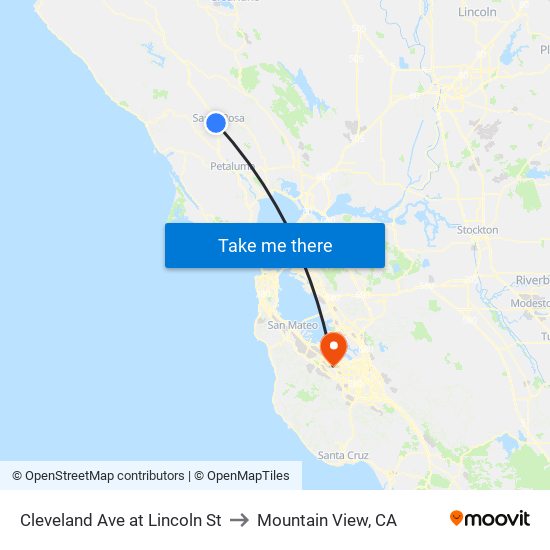 Cleveland Ave at Lincoln St to Mountain View, CA map