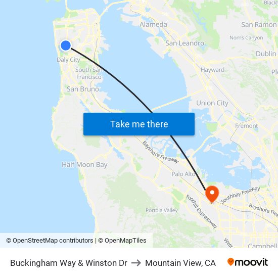 Buckingham Way & Winston Dr to Mountain View, CA map