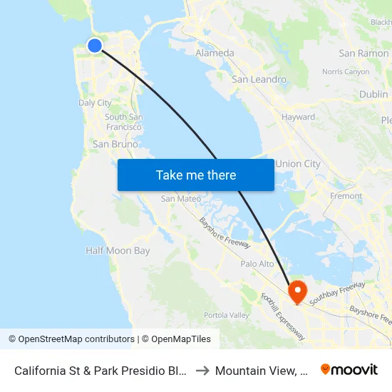 California St & Park Presidio Blvd to Mountain View, CA map