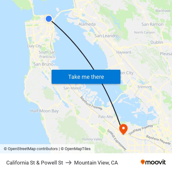 California St & Powell St to Mountain View, CA map