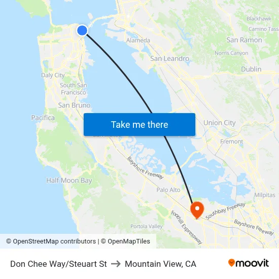 Don Chee Way/Steuart St to Mountain View, CA map