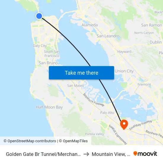 Golden Gate Br Tunnel/Merchant Rd to Mountain View, CA map