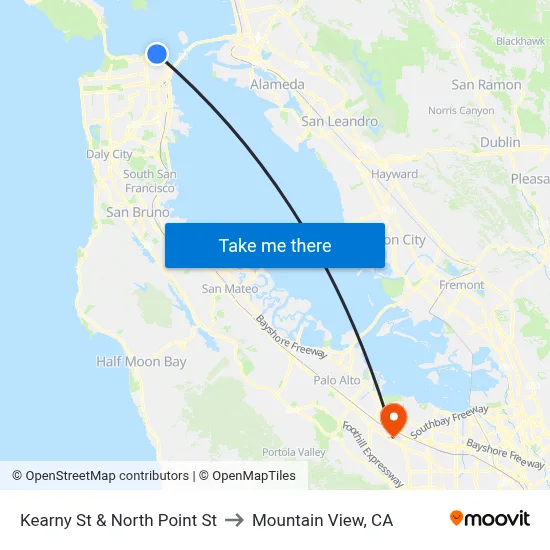 Kearny St & North Point St to Mountain View, CA map
