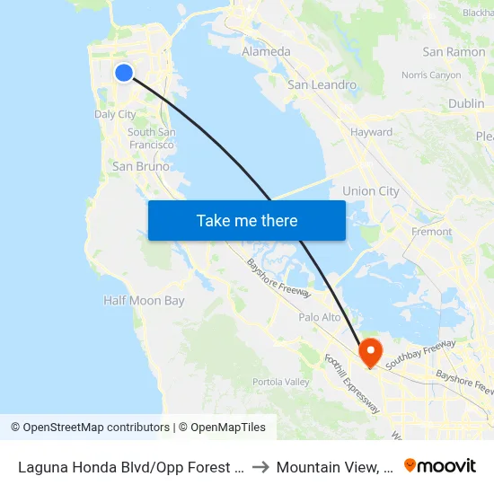 Laguna Honda Blvd/Opp Forest Hill to Mountain View, CA map
