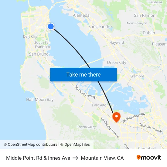 Middle Point Rd & Innes Ave to Mountain View, CA map