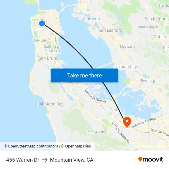 455 Warren Dr to Mountain View, CA map