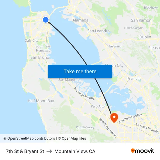 7th St & Bryant St to Mountain View, CA map