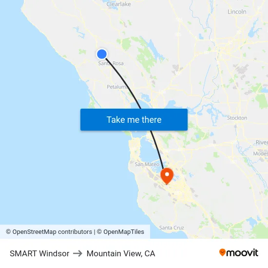 SMART Windsor to Mountain View, CA map