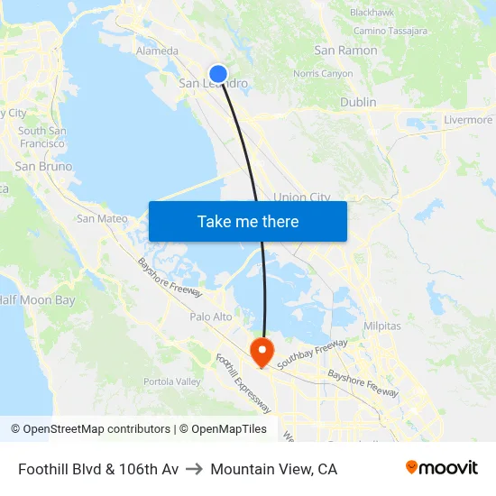 Foothill Blvd & 106th Av to Mountain View, CA map