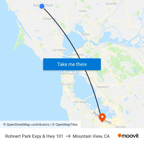 Rohnert Park Expy & Hwy 101 to Mountain View, CA map