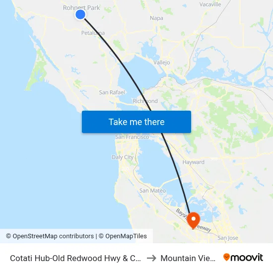 Cotati Hub-Old Redwood Hwy & Cotati Ave to Mountain View, CA map
