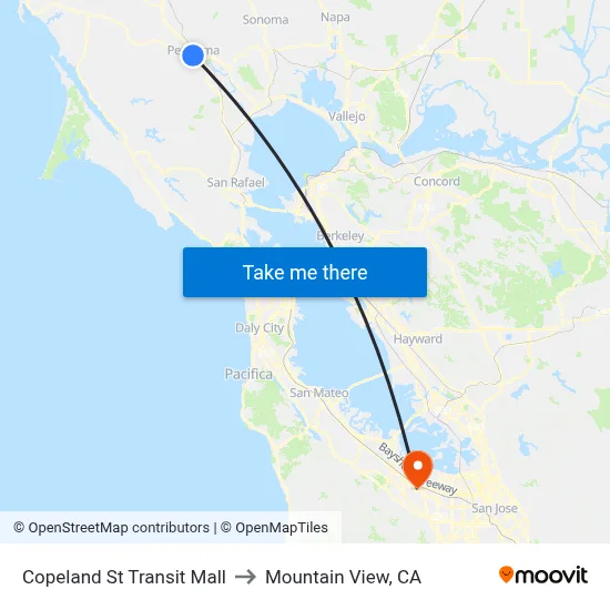 Copeland St Transit Mall to Mountain View, CA map