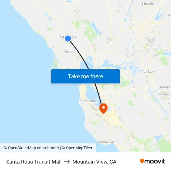 Santa Rosa Transit Mall to Mountain View, CA map