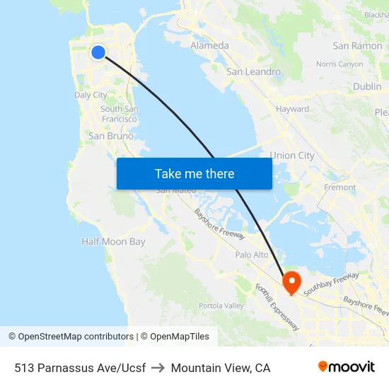 513 Parnassus Ave/Ucsf to Mountain View, CA map