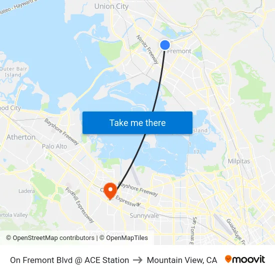 On Fremont Blvd @ ACE Station to Mountain View, CA map