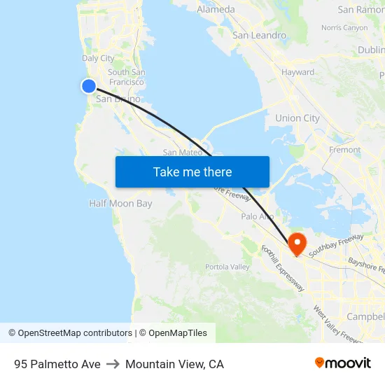 95 Palmetto Ave to Mountain View, CA map