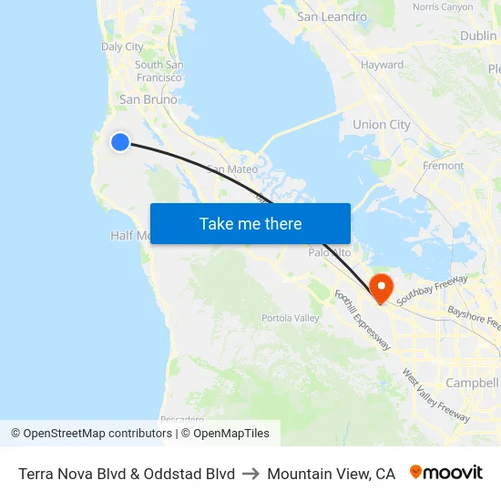 Terra Nova Blvd & Oddstad Blvd to Mountain View, CA map