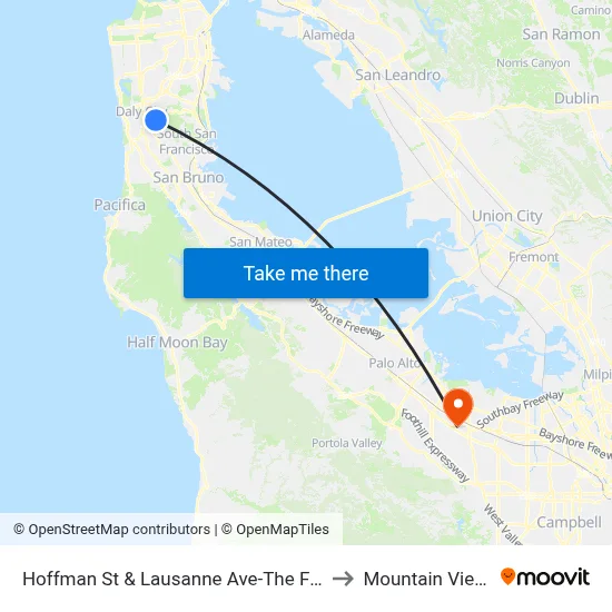Hoffman St & Lausanne Ave-The Franciscan to Mountain View, CA map